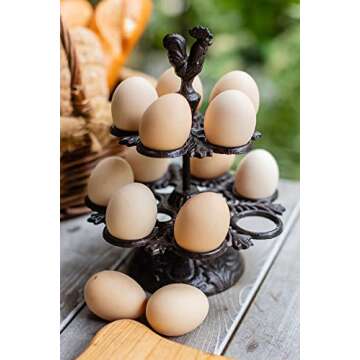 Vixdonos Rustic Egg Holder Cast Iron Egg Rack Rooster Egg Tray for 12 Fresh Eggs