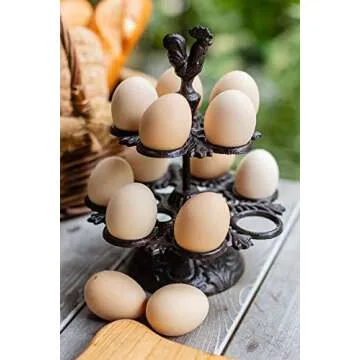 Vixdonos Rustic Egg Holder Cast Iron Egg Rack Rooster Egg Tray for 12 Fresh Eggs