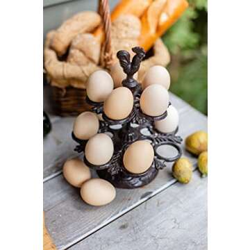 Vixdonos Rustic Egg Holder Cast Iron Egg Rack Rooster Egg Tray for 12 Fresh Eggs