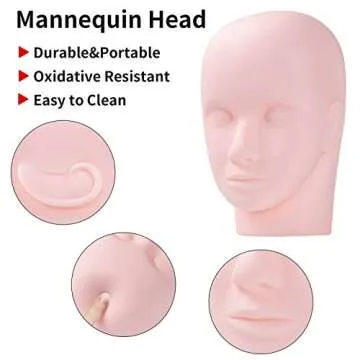 Yephets Pro Training Mannequin Flat Head Practice Make Up Eye Lashes Eyelash Extensions,Practice Training Head Manikin Cosmetology Mannequin Doll Face Head