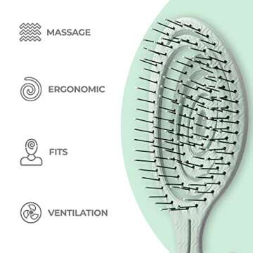 Ninabella Organic Detangling Hair Brush for Women, Men & Children - Does not Pull on Hair - Straightening Brushes for Straight, Curly & Wet Hair - Unique Spiral Hairbrush Green