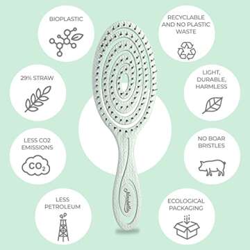 Ninabella Organic Detangling Hair Brush for Women, Men & Children - Does not Pull on Hair - Straightening Brushes for Straight, Curly & Wet Hair - Unique Spiral Hairbrush Green