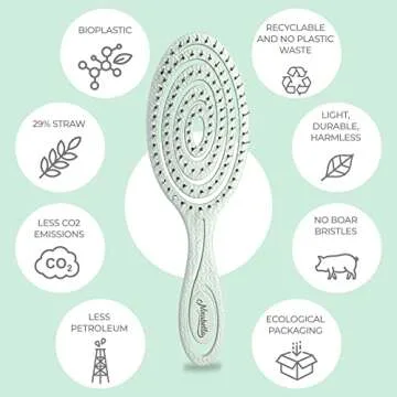 Ninabella Organic Detangling Hair Brush for Women, Men & Children - Does not Pull on Hair - Straightening Brushes for Straight, Curly & Wet Hair - Unique Spiral Hairbrush Green