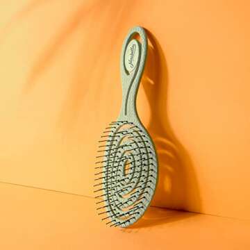 Ninabella Organic Detangling Hair Brush for Women, Men & Children - Does not Pull on Hair - Straightening Brushes for Straight, Curly & Wet Hair - Unique Spiral Hairbrush Green