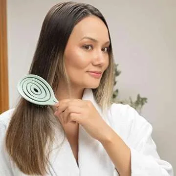 Ninabella Organic Detangling Hair Brush for Women, Men & Children - Does not Pull on Hair - Straightening Brushes for Straight, Curly & Wet Hair - Unique Spiral Hairbrush Green