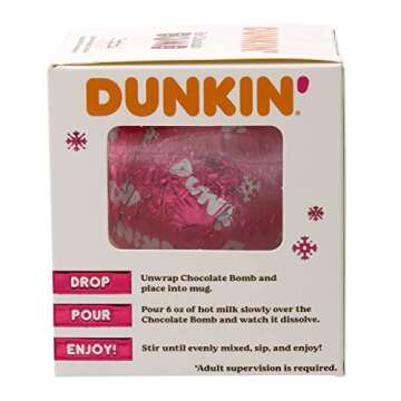Dunkin' Original Hot Chocolate Bomb, Melting Milk Chocolate Ball Filled with Mini Marshmallows, 1.6 ounce, Pack of 6 Hot Cocoa Treats, Stocking Stuffer & Christmas Gifts
