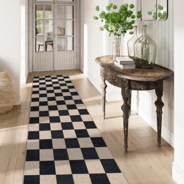 Lahome Checkered Easy Jute Runner Rug, 2x8 Kitchen Rug Non Slip Washable Outdoor Runner for Entryway...