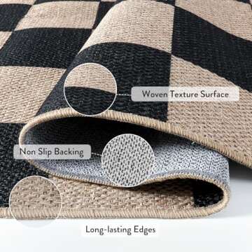 Lahome Checkered Easy Jute Runner Rug, 2x8 Kitchen Rug Non Slip Washable Outdoor Runner for Entryway Indoor, Checkerboard Black Indoor Outdoor Carpet for Hallway 8ft Entry