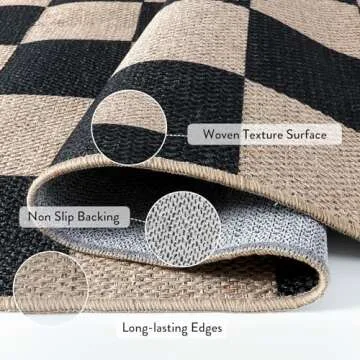 Lahome Checkered Easy Jute Runner Rug, 2x8 Kitchen Rug Non Slip Washable Outdoor Runner for Entryway Indoor, Checkerboard Black Indoor Outdoor Carpet for Hallway 8ft Entry