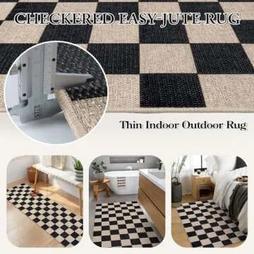 Lahome Checkered Easy Jute Runner Rug, 2x8 Kitchen Rug Non Slip Washable Outdoor Runner for Entryway Indoor, Checkerboard Black Indoor Outdoor Carpet for Hallway 8ft Entry