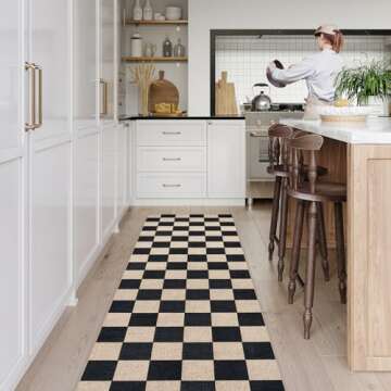 Lahome Checkered Easy Jute Runner Rug, 2x8 Kitchen Rug Non Slip Washable Outdoor Runner for Entryway Indoor, Checkerboard Black Indoor Outdoor Carpet for Hallway 8ft Entry