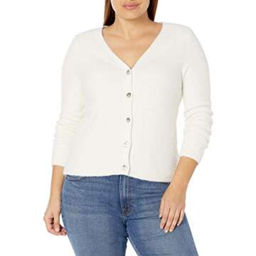 The Drop Women's Francine V-Neck Button-Front Cardigan , Whisper White, M