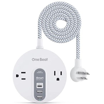 Power Strip Surge Protector with USB C - Extension Cord Flat Plug with 2 Widely AC Outlet and 3 USB,...