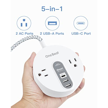 Compact Power Strip Surge Protector with USB-C for Fast Charging