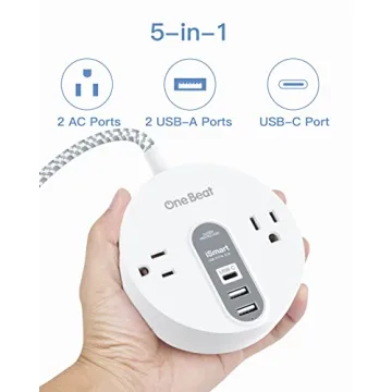 Compact Power Strip Surge Protector with USB-C for Fast Charging