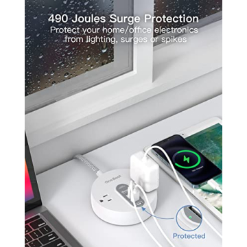 Compact Power Strip Surge Protector with USB-C for Fast Charging