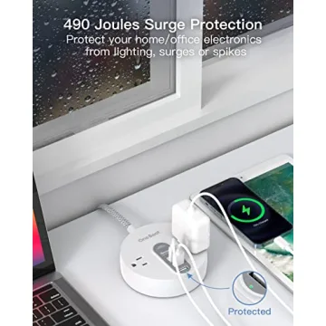 Compact Power Strip Surge Protector with USB-C for Fast Charging