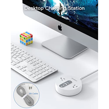 Compact Power Strip Surge Protector with USB-C for Fast Charging