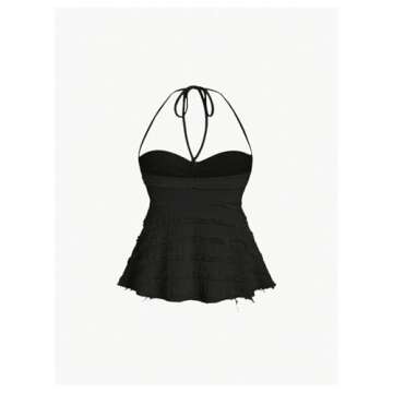 SOLY HUX Women's Peplum Halter Crop Tops Y2K Drawstring Tie Ruched Dressy Casual Spaghetti Strap Cam...