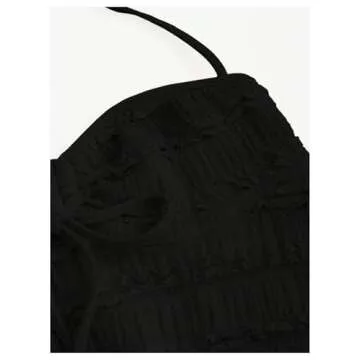 SOLY HUX Women's Peplum Halter Crop Tops Y2K Drawstring Tie Ruched Dressy Casual Spaghetti Strap Cami Top Pure Black Small
