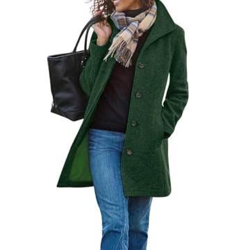 CHARTOU Women's Casual Thicken Wool Blend Stand Collar Single Breasted Pea Coat (Medium, Green)