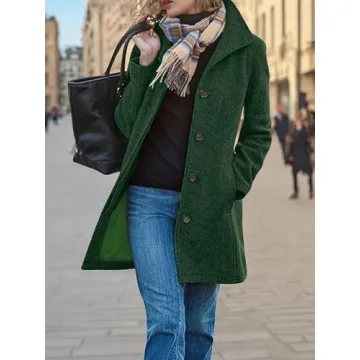 CHARTOU Women's Casual Thicken Wool Blend Stand Collar Single Breasted Pea Coat (Medium, Green)