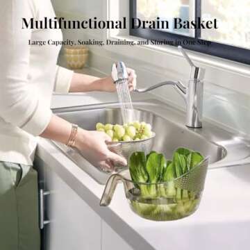 Rice Washer Strainer Bowl, Rice Washing Filter Strainer Basket Colander with Handle, Plastic Strainer for Rice, for washing rice, washing vegetables and fruits (Grey)