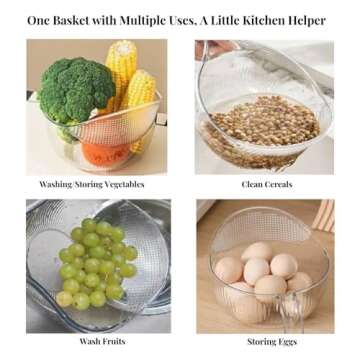 Rice Washer Strainer Bowl, Rice Washing Filter Strainer Basket Colander with Handle, Plastic Strainer for Rice, for washing rice, washing vegetables and fruits (Grey)