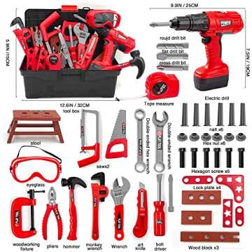 HYRENEE Kids Tool Set – 48 Piece Toddler Tool Set with Electronic Toy Drill& Tool Box,Pretend Play...