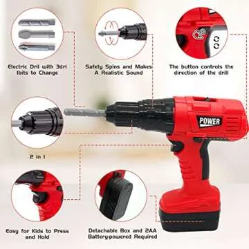 HYRENEE 48-Piece Kids Tool Set with Drill & Toolbox
