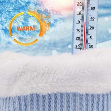 POXIMI Baby Warm Hat Toddler Scarf Boy Beanie Hats Girl Cap Knitted Neck Warmer Infant Scarves Fleece Lining Kids Pompom Beanies Hats Circle Loop Scarf Set (Blue Set, 1-2T)