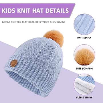 POXIMI Baby Warm Hat Toddler Scarf Boy Beanie Hats Girl Cap Knitted Neck Warmer Infant Scarves Fleece Lining Kids Pompom Beanies Hats Circle Loop Scarf Set (Blue Set, 1-2T)