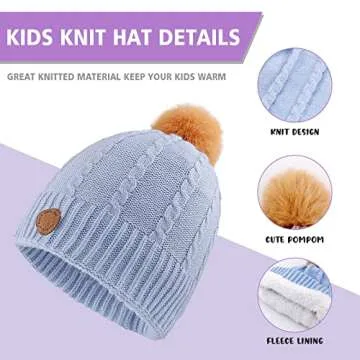 POXIMI Baby Warm Hat Toddler Scarf Boy Beanie Hats Girl Cap Knitted Neck Warmer Infant Scarves Fleece Lining Kids Pompom Beanies Hats Circle Loop Scarf Set (Blue Set, 1-2T)
