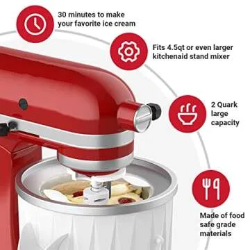 Ice Cream Attachment for KitchenAid Stand Mixer, Compatible with KitchenAid 4.5 Qt and Larger Stand Mixers, 2-Quart Frozen Yogurt - Ice Cream & Sorbet Gelato Maker by GVODE