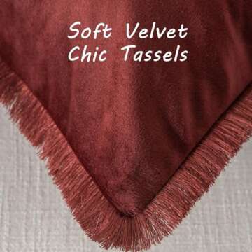 FUTEI Burgundy Boho Throw Pillow Covers with Tassels 18x18 Inch Set of 2,Soft Velvet Decorative Cush...