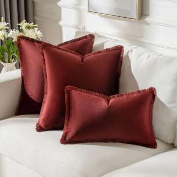 FUTEI Burgundy Boho Throw Pillow Covers with Tassels 18x18 Inch Set of 2,Soft Velvet Decorative Cushion Case,Home Decor for Couch Bed Living Room