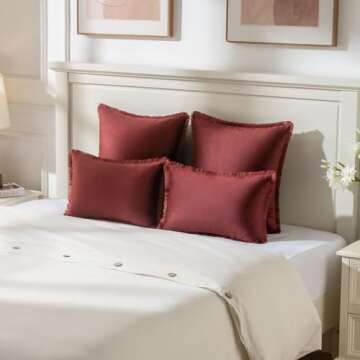 FUTEI Burgundy Boho Throw Pillow Covers with Tassels 18x18 Inch Set of 2,Soft Velvet Decorative Cushion Case,Home Decor for Couch Bed Living Room