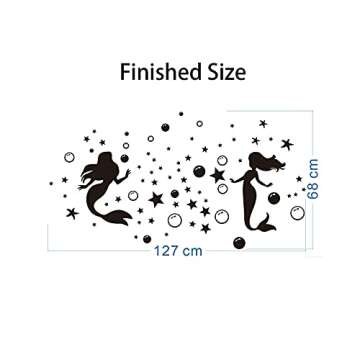 2Pcs Mermaid 3D Acrylic Mirror Wall Decal, Dreamlike Sliver Bubble and Little Star Wall Sticker, DILIBRA Modern DIY Art Mermaid Wall Decor for Girls Room Bathroom Bedroom Livingroom