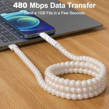 for iPhone Charger Cord USB Cable [MFi Certified] Beaded iPhone Charging Cable Cord for iPhone 14 13 12 11 Plus Pro Max Cute Pearl Phone Charger Cord Fast Charging Cord USB A to iPhone Cable 3FT White