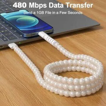 for iPhone Charger Cord USB Cable [MFi Certified] Beaded iPhone Charging Cable Cord for iPhone 14 13 12 11 Plus Pro Max Cute Pearl Phone Charger Cord Fast Charging Cord USB A to iPhone Cable 3FT White