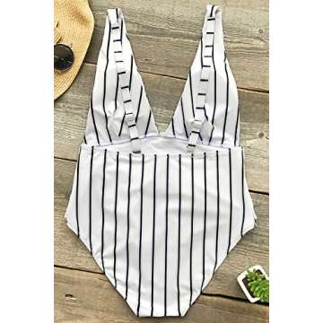 CUPSHE Women's Quiet Elegance Stripe One-Piece Swimsuit Beach Swimwear Bathing Suit (S)