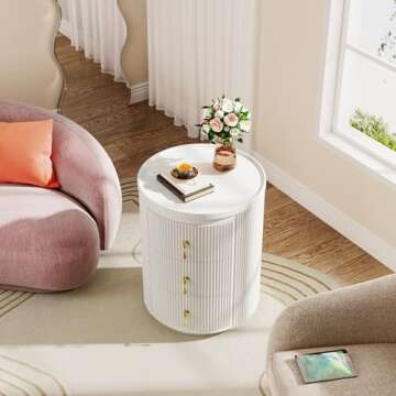 Tribesigns 3 Drawers Nightstand Set of 2, No Assembly Bedside Table Night Stand for Bedroom, Modern Round End Side Table with Storage and Gold Handles, White