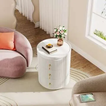 Tribesigns 3 Drawers Nightstand Set of 2, No Assembly Bedside Table Night Stand for Bedroom, Modern Round End Side Table with Storage and Gold Handles, White