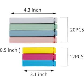 Yarall 32 PCS Plastic Chip Clips for Food Packages, Curved Design Sealing Bag Clips for Food, Kitche...