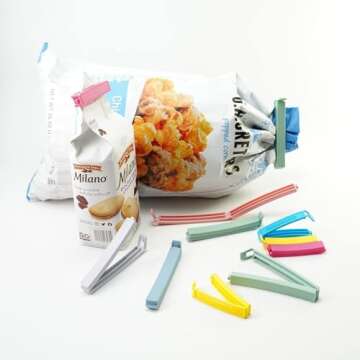 Yarall 32 PCS Plastic Chip Clips for Food Packages, Curved Design Sealing Bag Clips for Food, Kitchen and Home, 2 Sizes(4.3inch x 20, 3.1inch x 12)