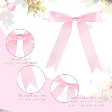Riceshoot 24 Pcs Satin Ribbon Twist Tie Bows 5x7'' Large Decorating Ribbon Gift Bows Christmas for Gift Wrapping Champagne Bottle Cake Treat Bag Wedding Birthday Party Decoration