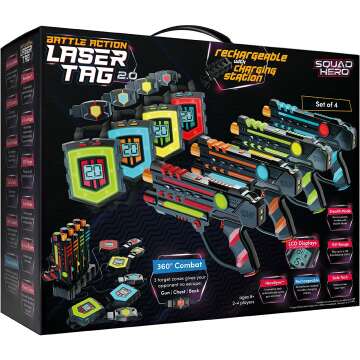 Rechargeable Laser Tag 360° Sensors & LCDs - 4 Set for Fun Family Games