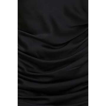 Women's Ruched Cowl Neck Satin Mini Slip Dress- Tie Shoulder Strap Low Back Bodycon Silk Midi Cocktail Dresses Sexy Black