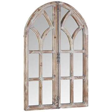 Amazon Brand - Stone & Beam Vintage Farmhouse Wooden Arched Multipanel Mantel Rectangular Mirror, Wall Mount, Dark Stain, 24 x 36 in