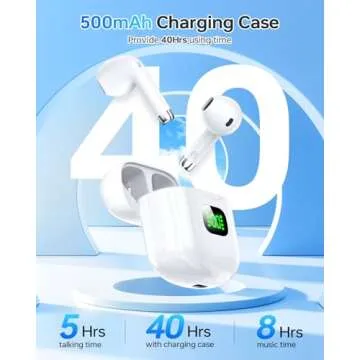 Wireless Earbuds Bluetooth 5.3 Ear Buds, Bluetooth Headphones with LED Display Charging Case, 40Hrs Playtime Stereo Sound, IPX7 Waterproof in-Ear Earphones with Mic for Phone Tablet Sports, White